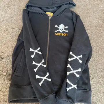 vanson 스컬 자수 후드티 M 블랙