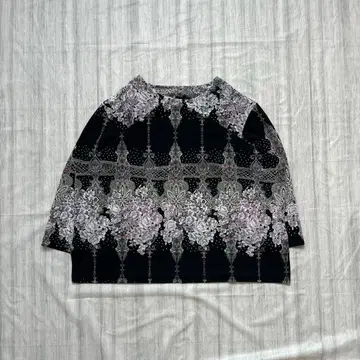 꽃무늬 상의 L 일본제 루즈핏 어깨 패드 여성용 블랙 계열