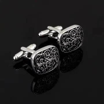 사각 각형 문장 (흐물흐물 실버 은) 남성용 셔츠 커프스