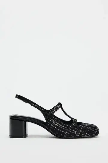 ZARA 트위드풍 블랙 슬링백 힐 새상품 36