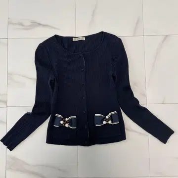 [ 새상품급 ] Rene 네이비 리본 비쥬 리브 가디건
