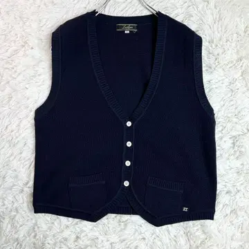 Leilian 레리안 니트 베스트 11호 울 100% 네이비 프론트 오픈