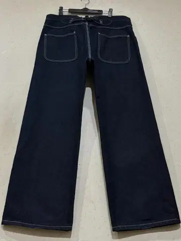 샷 신치 벨트 서스펜더 버튼 부착 워크 데님 팬츠 다크 네이비 36