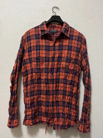 캡틴스 헬름 주름&올풀림 가공 옴브레 체크 셔츠 /L 오렌지 x 네이비