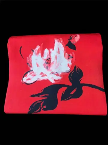 순수 실크 나고야 오비 빨간색 바탕 흰색 꽃무늬 기모노 일본 의류