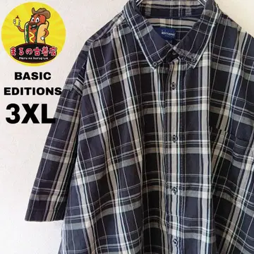 USA 구제 의류 BASIC EDITIONS 반팔 버튼 셔츠 3XL 블랙