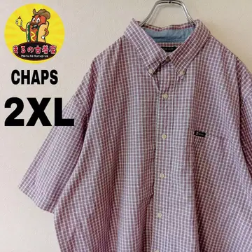 USA 구제 의류 CHAPS 반팔 버튼 셔츠 2XL 레드 화이트 체크