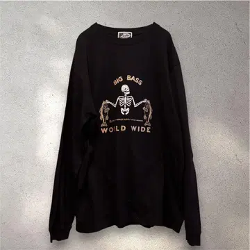 NO THINKER 롱T L 블랙 해골 배스 낚시 축광 프린트 스컬