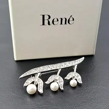 컨디션 최상 Rene 르네 브로치 지르코니아 펄 코사지 크리스탈
