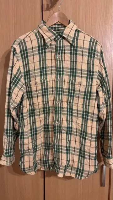 FULL COUNT 플란넬 셔츠 40 베이지 x 그린