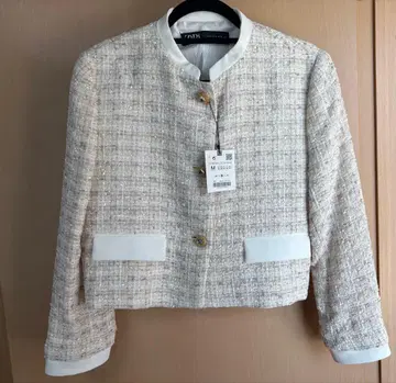 [미사용 새상품] ZARA 노카라 자켓 M 베이지/화이트