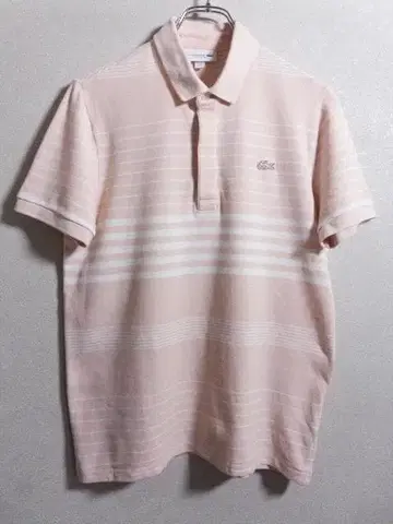 [케어 완료] 라코스테 마 혼방 보더 피케 셔츠 핑크 S 컬럼비아 제조