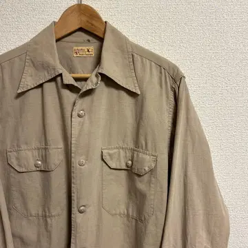 40s 50s 오픈 카라 셔츠 코튼 베이지 빈티지