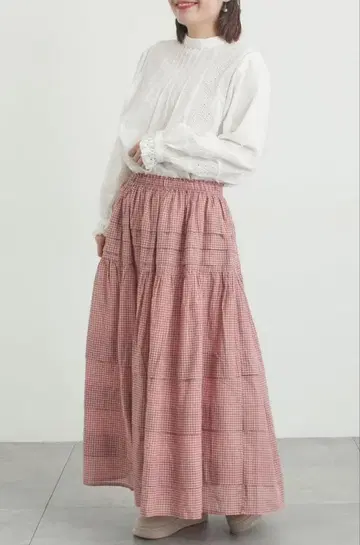 사만사 모스모스 시어 턱 개더 스커트 레드