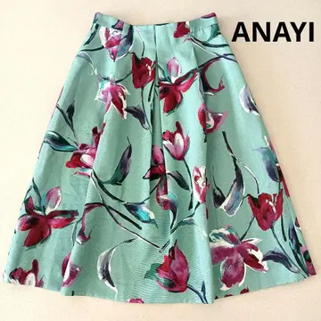 ANAYI 플라워 페인트 프린트 플레어 스커트 36 꽃무늬