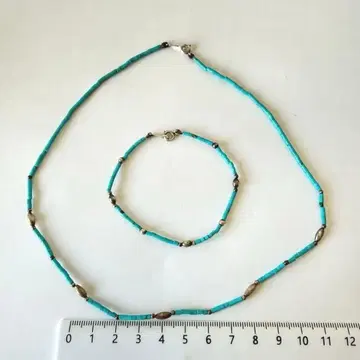 터콰이즈 비즈 목걸이와 팔찌 세트 silver925
