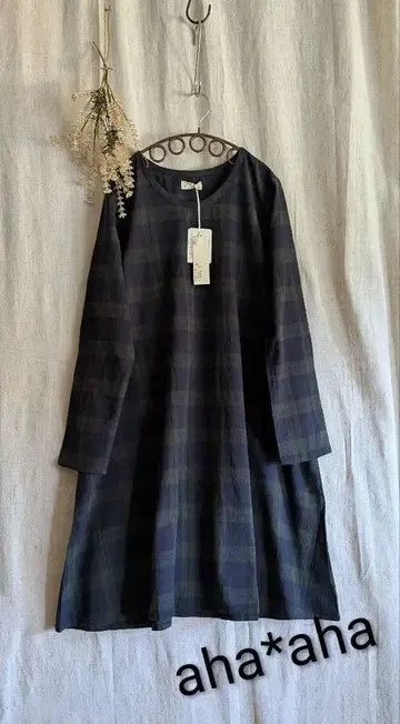 aha*aha 블랙워치 원피스 green 새상품