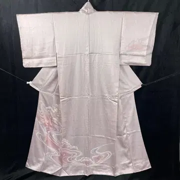 호몬기 순수 실크 자수 연한 벚꽃색 결혼식 꽃 무늬 기모노 6K3-1