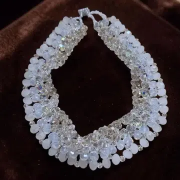 화이트 그라데이션 크리스탈 유리 비즈 다중 초커 목걸이