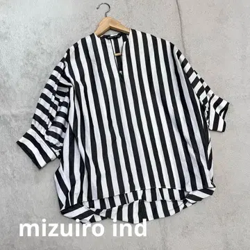 미즈이로 인드 스트라이프 와이드 셔츠 오버 사이즈 프리 사이즈 긴팔