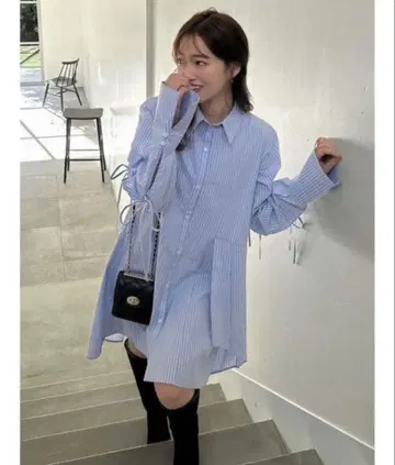 dazzlin 스카이블루 스트라이프 롱 셔츠