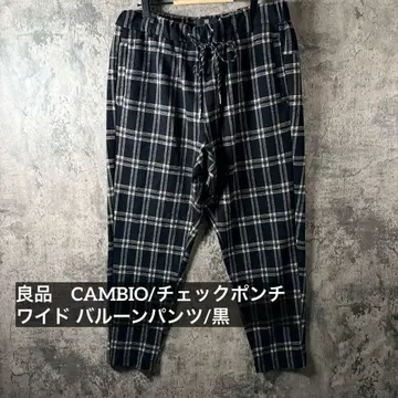 고품질 CAMBIO/체크 분또 와이드 벌룬 팬츠/블랙/칸비오