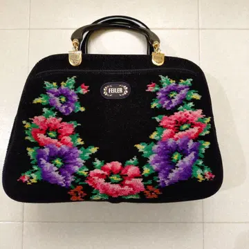 FEILER 꽃무늬 자수 핸드백 블랙