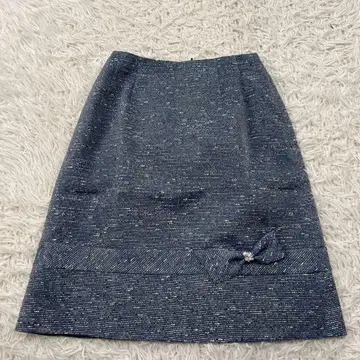 Rene 트위드 TISSUE 스커트 사다리꼴 펄 리본 34