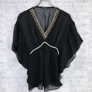 이국적인 스팽글 클라인 KIMONO 슬리브 V 넥 쉬폰 상의