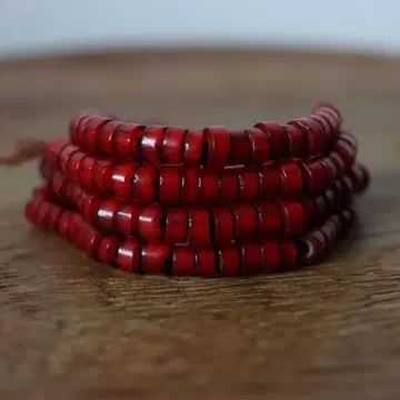 화이트 하트 올드 비즈 약 6mm 한 줄 짙은 빨간색