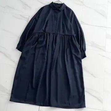 [ 24년 ] 새상품급 미즈이로 인드 새틴 셔츠 원피스 롱 광택 네이비