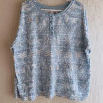 조이스팬 와플 니트 L 스카이블루 눈꽃 패턴 헨리넥