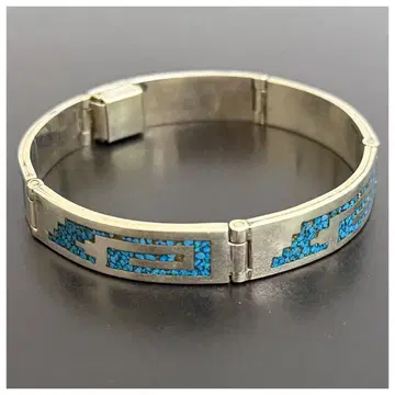 실버 925 빈티지 멕시코 인레이 터콰이즈 팔찌