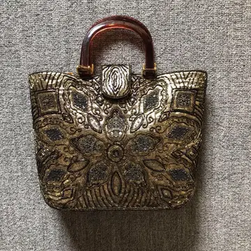 엘레강트한 전체 비즈 자수 핸드백 골드 x 블랙