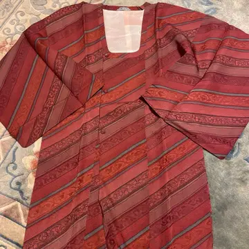 마츠자카야 긴제 순수 실크 기모노 코트 빨간색 계열 스트라이프