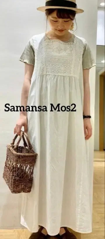 사만사 모스모스 가슴 레이스 슬리브리스 롱 원피스 화이트 자수