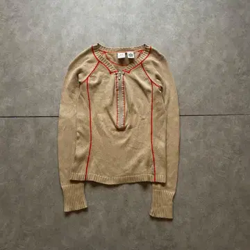 아르마니 그런지 하프 집업 니트 y2k 베이지