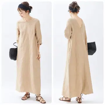 플라주 plage 린넨 100% Vintage back V 드레스 38
