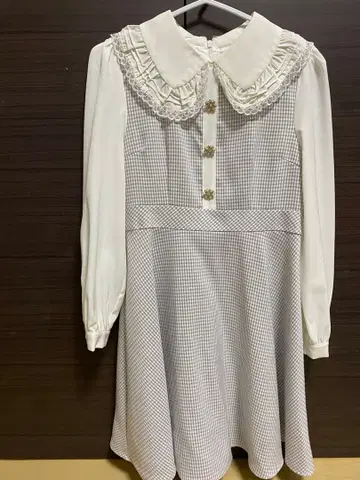 evelyn 체크 무늬 프릴 옷깃 원피스 양산형