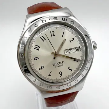 작동품 스와치 아이러니 쿼츠 천연 가죽 벨트 배터리 교체 완료