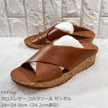 FitFlop 크로스 가죽 코르크 샌들 24~24.5cm 브라운