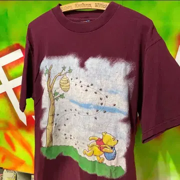 90s 디즈니 곰돌이 푸 버건디 T셔츠 빈티지