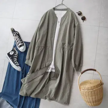 피스타치오 카키 그린 빔즈 집업 밀리터리풍 가운 자켓 코트