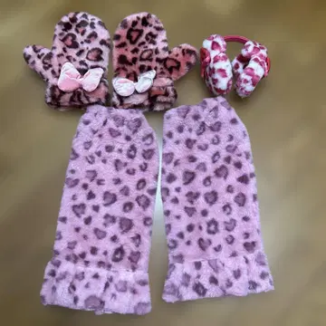 디즈니 미니 레오파드 무늬 귀도리 레그 워머 장갑 세트