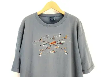 USA 제조 [HARBORSIDE] 모기 자수 T셔츠 플라이 낚시