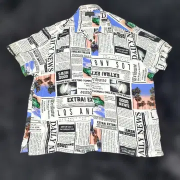 NO BOUNDARIES 신문 프린트 반팔 셔츠 3XL