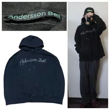 Andersson Bell 후드티 블랙 자수 로고 빅 실루엣