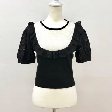 ZARA 반팔 니트 티셔츠 바이컬러 블랙 L 깔끔한 모드