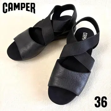 새상품급 CAMPER 캠퍼 가죽 벌룬 샌들 통굽 블랙 36