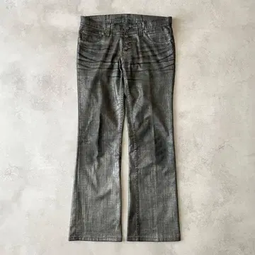 TORNADO MART 실버 코팅 플레어 데님 Y2K 팬츠 M